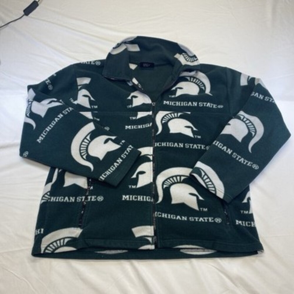 Vintage Michigan State Spartans All Over Print Fleece Full Zip Jacket -Adult Med